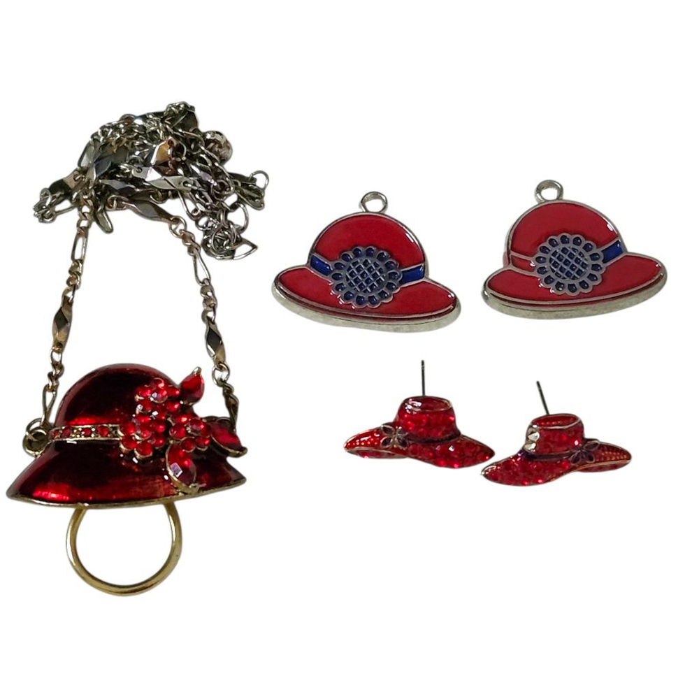 Red Hat Society Jewelry Mixed Lot: eyeglasses holder necklace, earrings